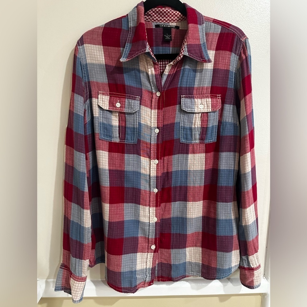 Red and Blue Plaid Button-Up